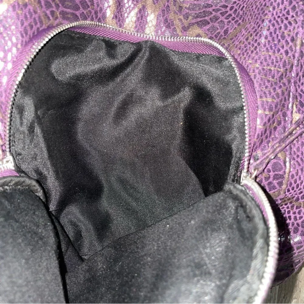 MARK bag by Avon snakeskin purple metallic pattern twisted short drop handle EUC